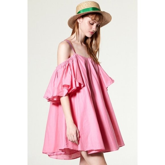 Storets Amanda Pink Cold Shoulder Mini Swing Dress